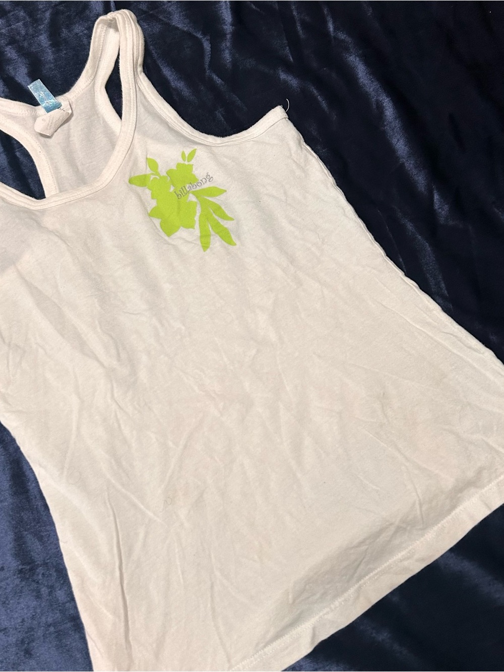 Billabong White Tank Top with Lime Green Floral Accent